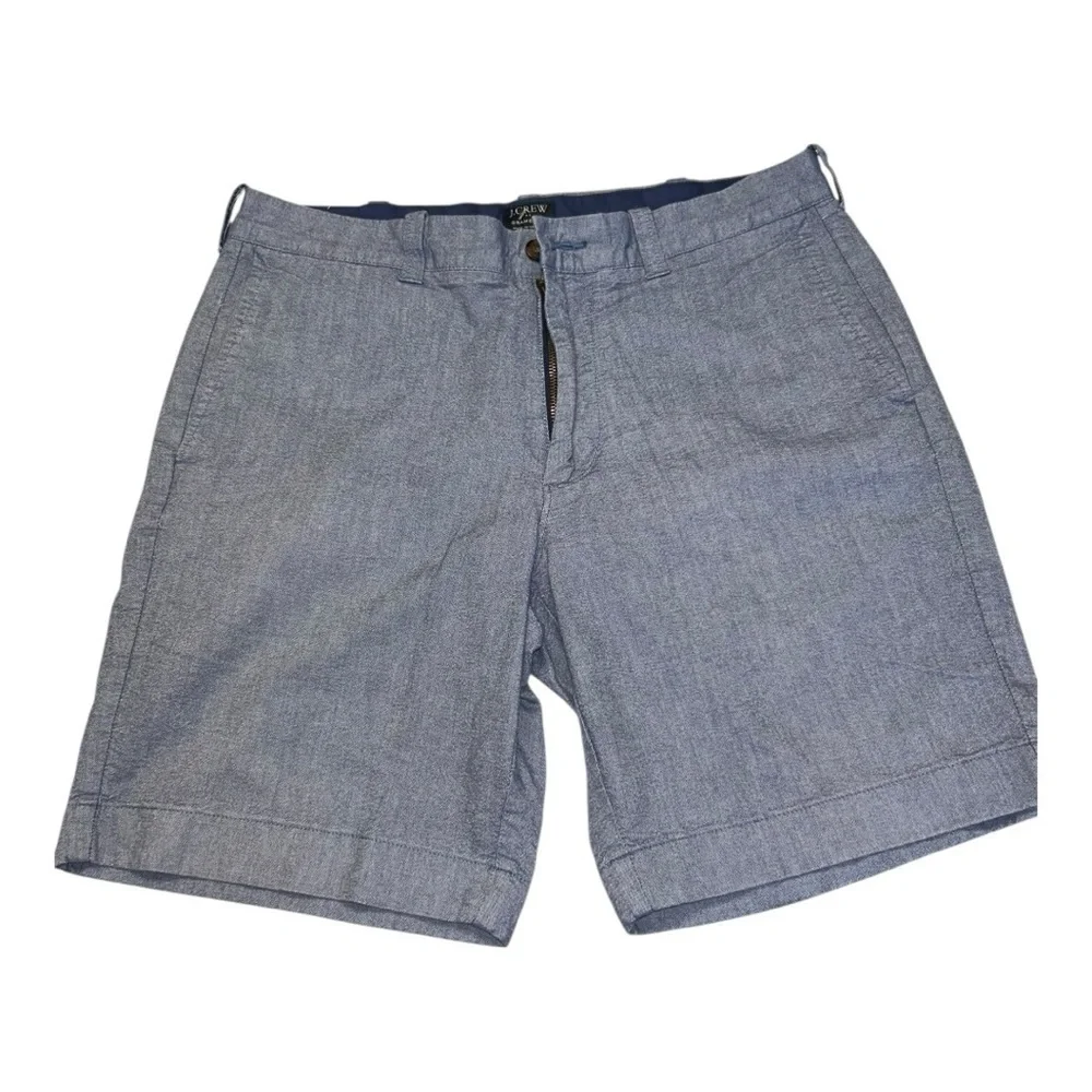 J.Crew Men's Gramercy Shorts Flat Front Blue Chambray Cotton Size 32W